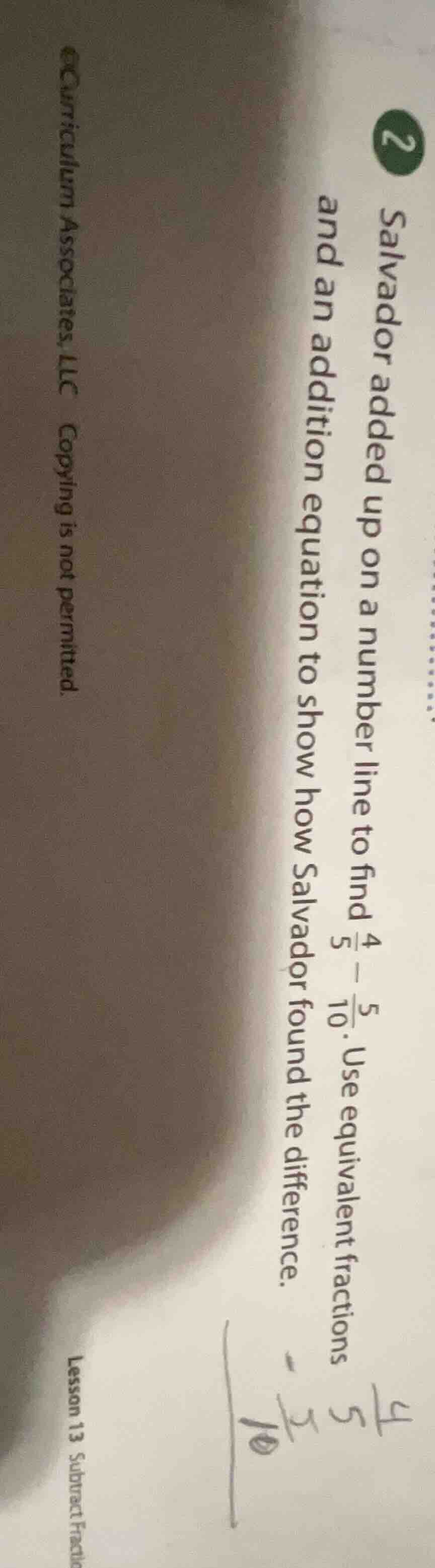 2 salvador added up on a number line to find \\(\\frac{4}{5} - \\frac{5…