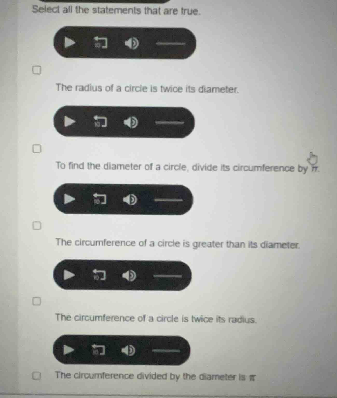 select all the statements that are true. the radius of a circle is twic…