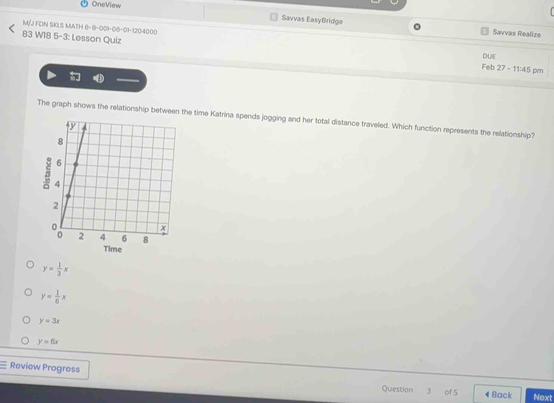 the graph shows the relationship between the time katrina spends joggin…