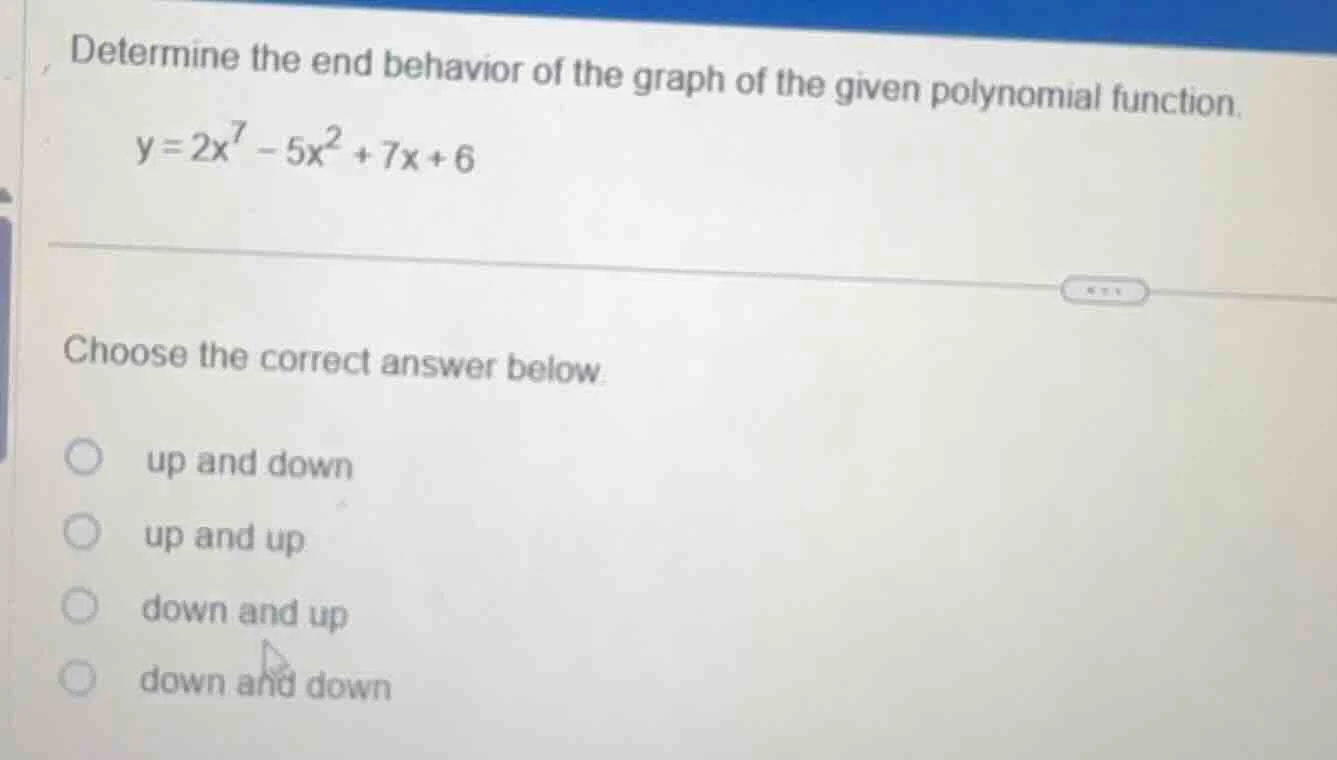 determine the end behavior of the graph of the given polynomial functio…
