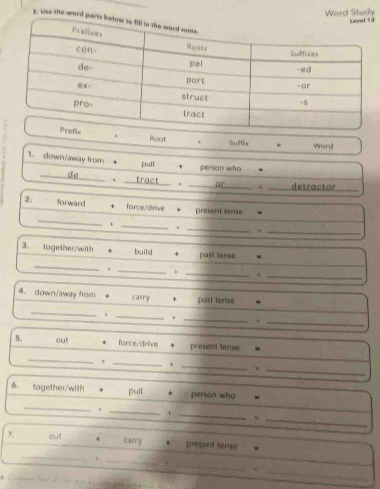 g. use the word parts below to fill in the word sums. prefixes con- de-…