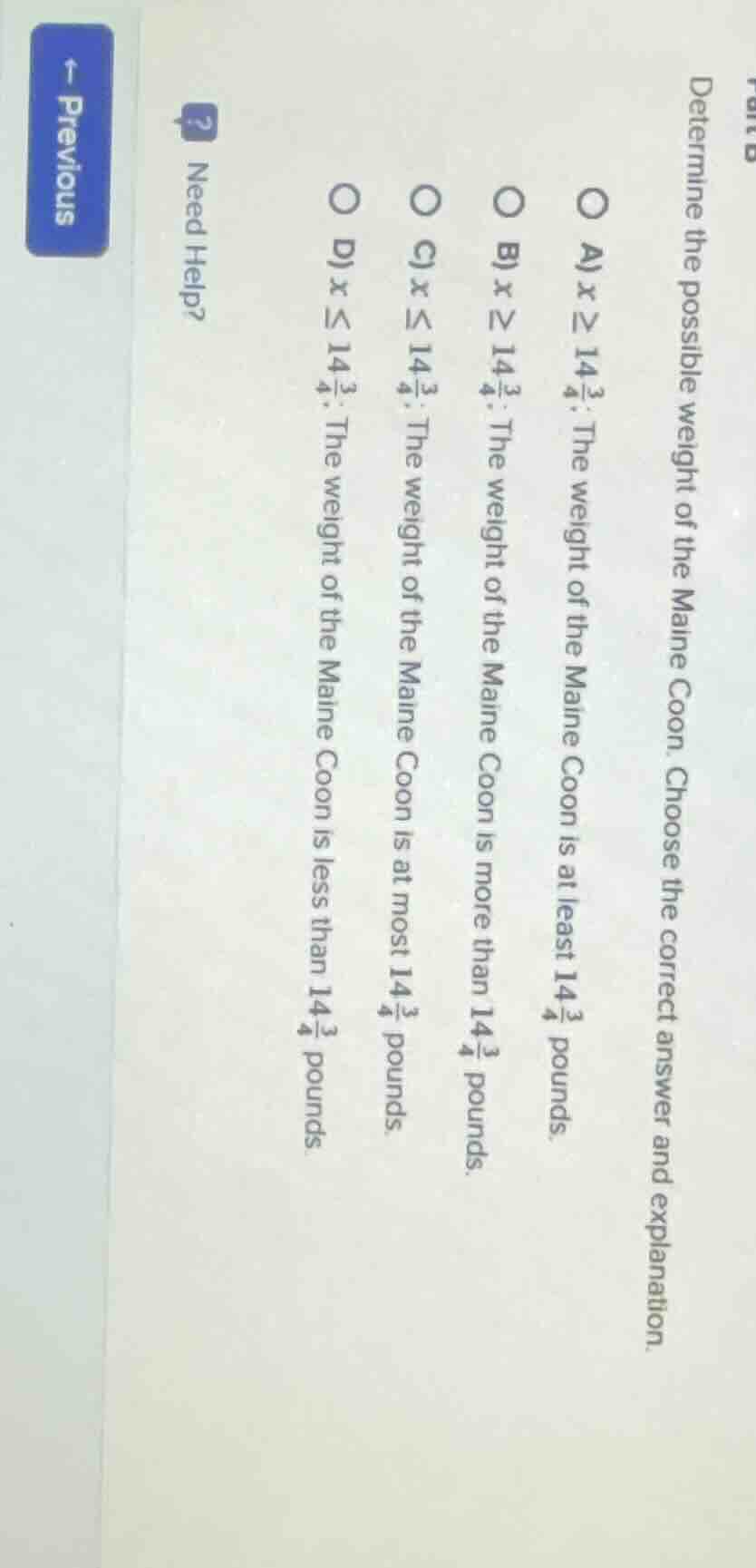 determine the possible weight of the maine coon. choose the correct ans…