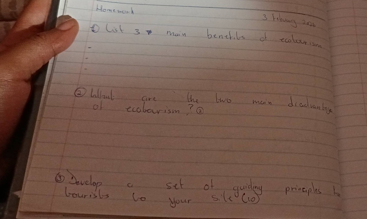 homework 3 february 2026 1 list 3 main benefits of ecotourism - - - 2 w…