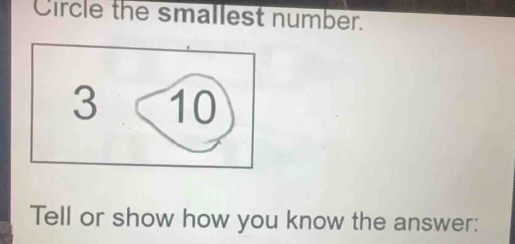 circle the smallest number. 3 10 tell or show how you know the answer: