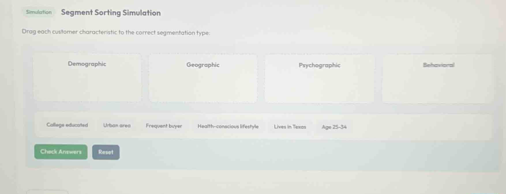 simulation segment sorting simulation drag each customer characteristic…