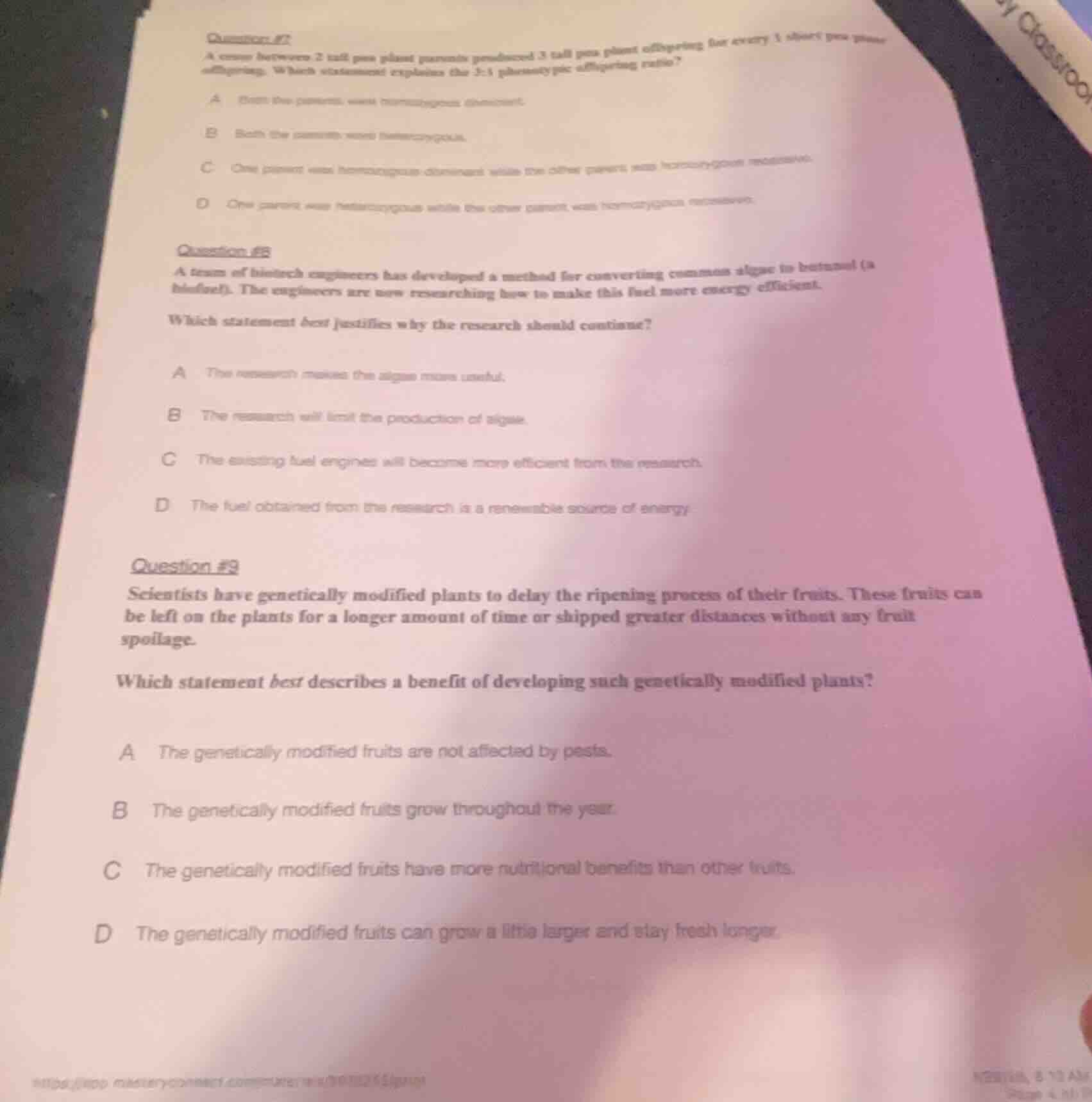 question #7: a cross between 2 tall pea plant parents produced 3 tall p…