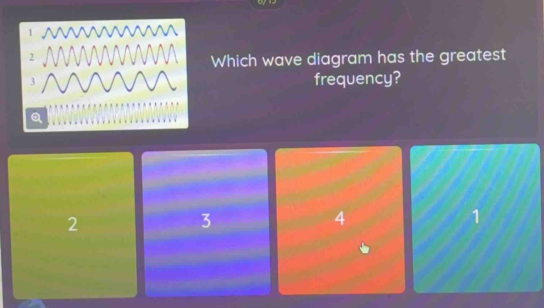 which wave diagram has the greatest frequency? options: 2, 3, 4, 1