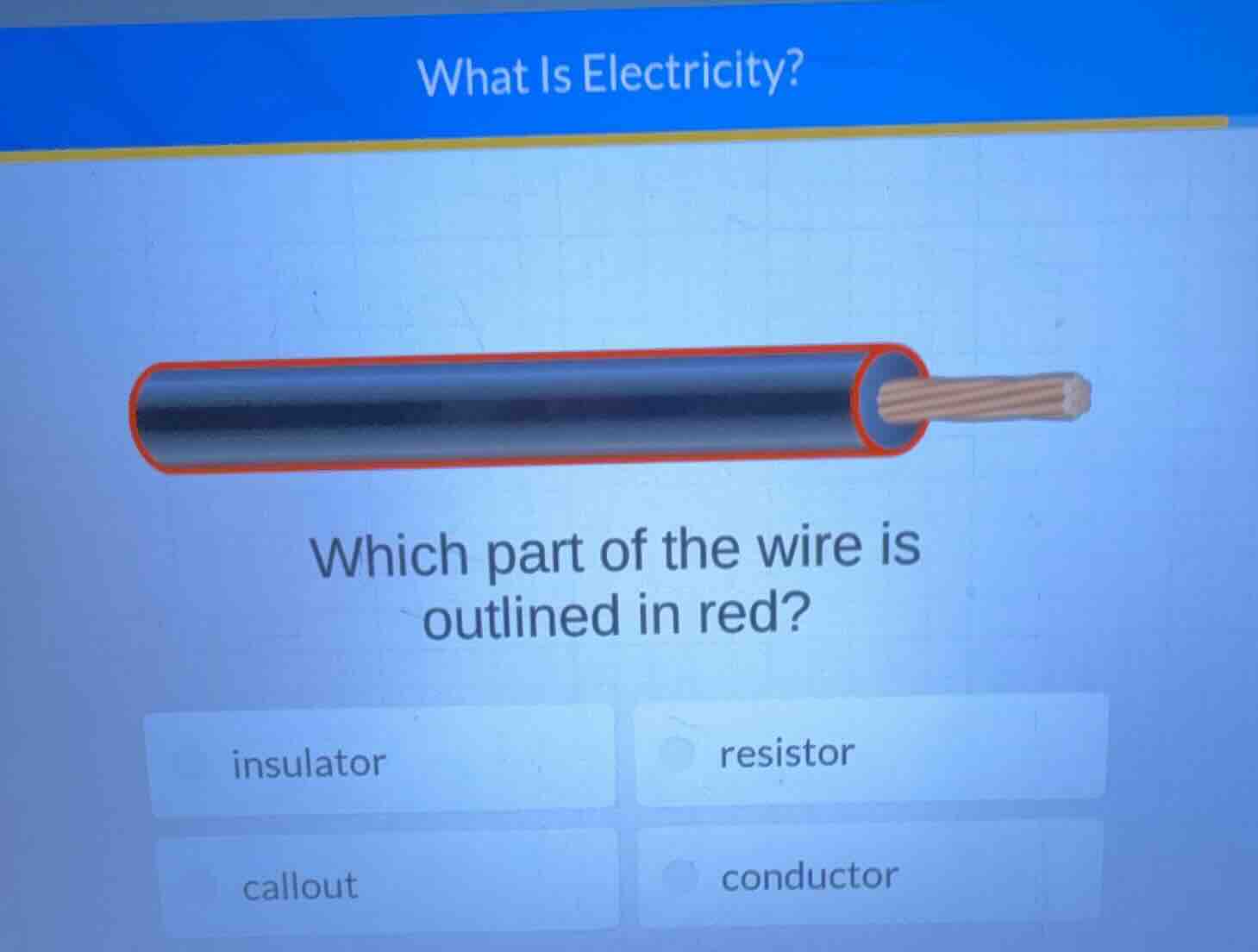 what is electricity? which part of the wire is outlined in red? insulat…