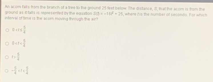 an acorn falls from the branch of a tree to the ground 25 feet below. t…