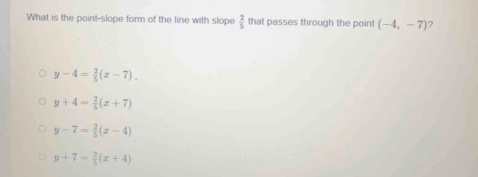what is the point - slope form of the line with slope \\(\\frac{2}{5}\\…
