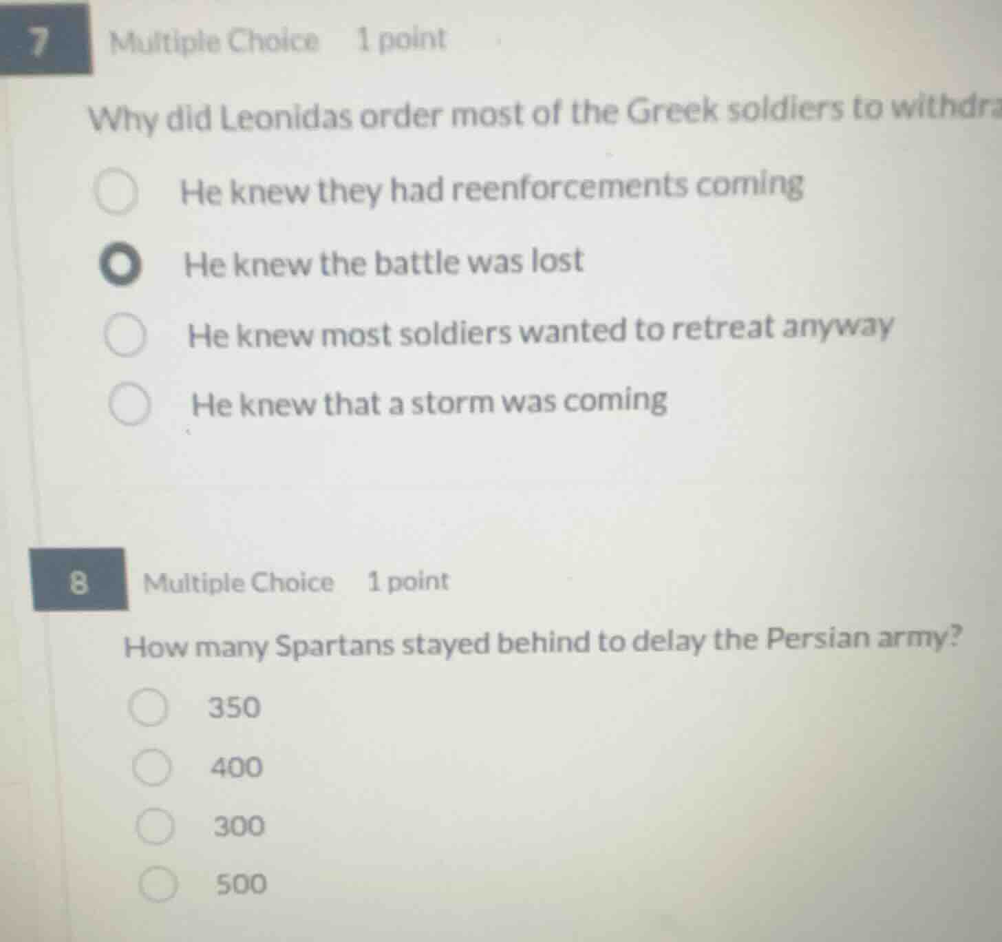 7 multiple choice 1 point why did leonidas order most of the greek sold…