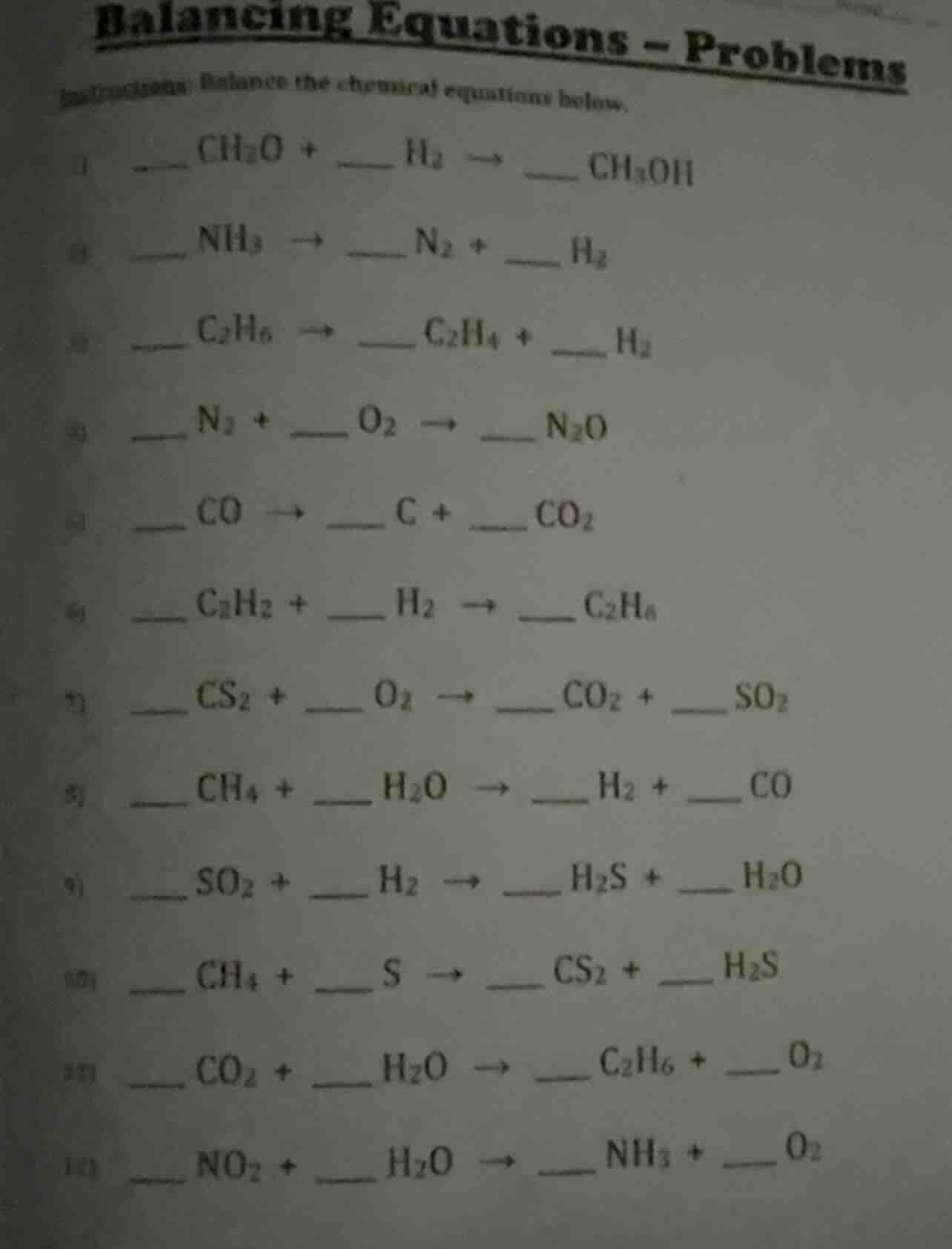 balancing equations - problems instructions: balance the chemical equat…