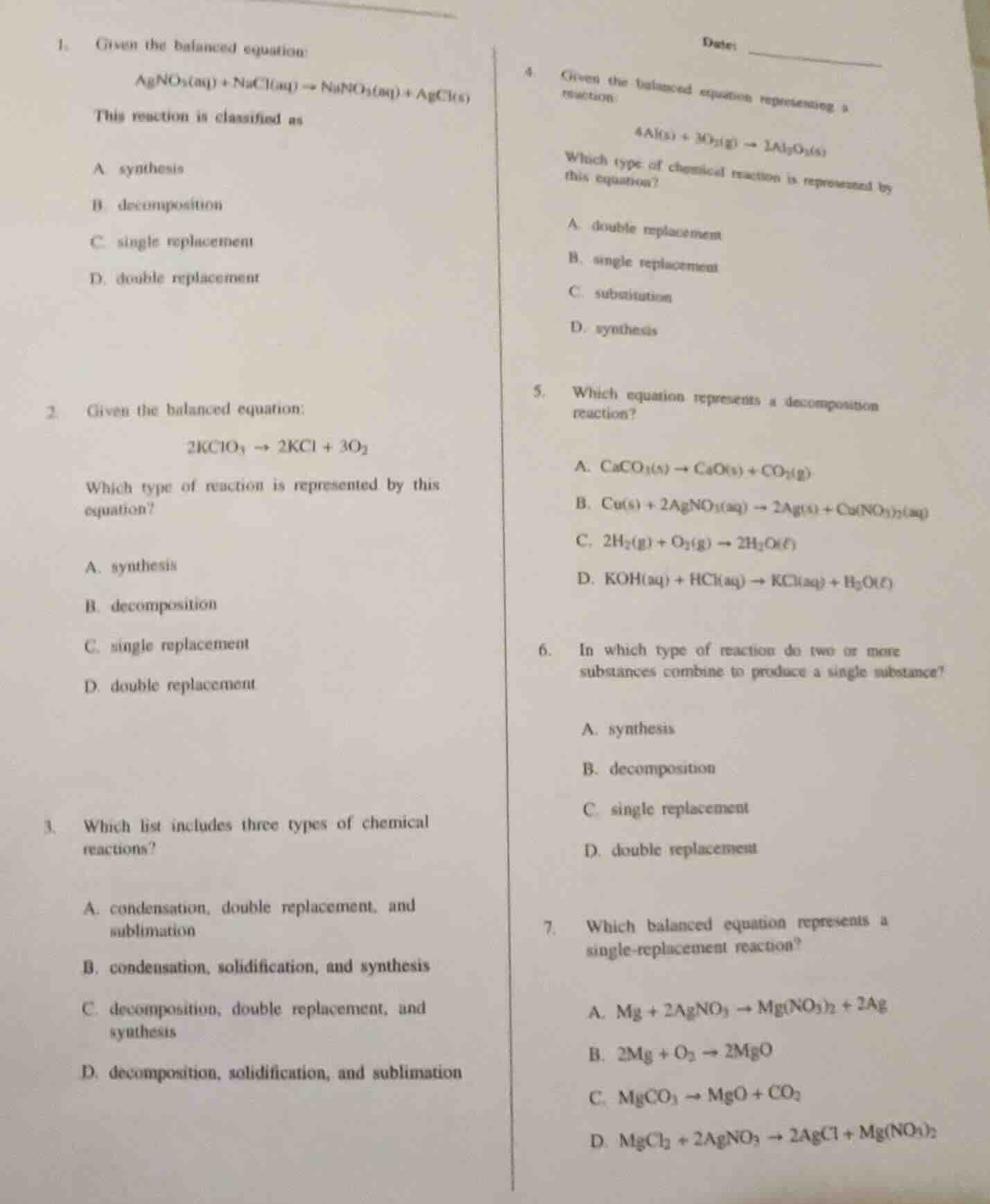 1. given the balanced equation: \\(\\ce{agno_{3}(aq) + nacl(aq) \ ighta…