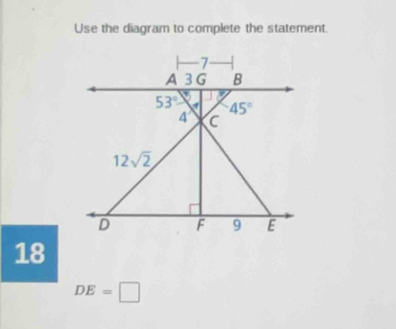 use the diagram to complete the statement. de = \\square