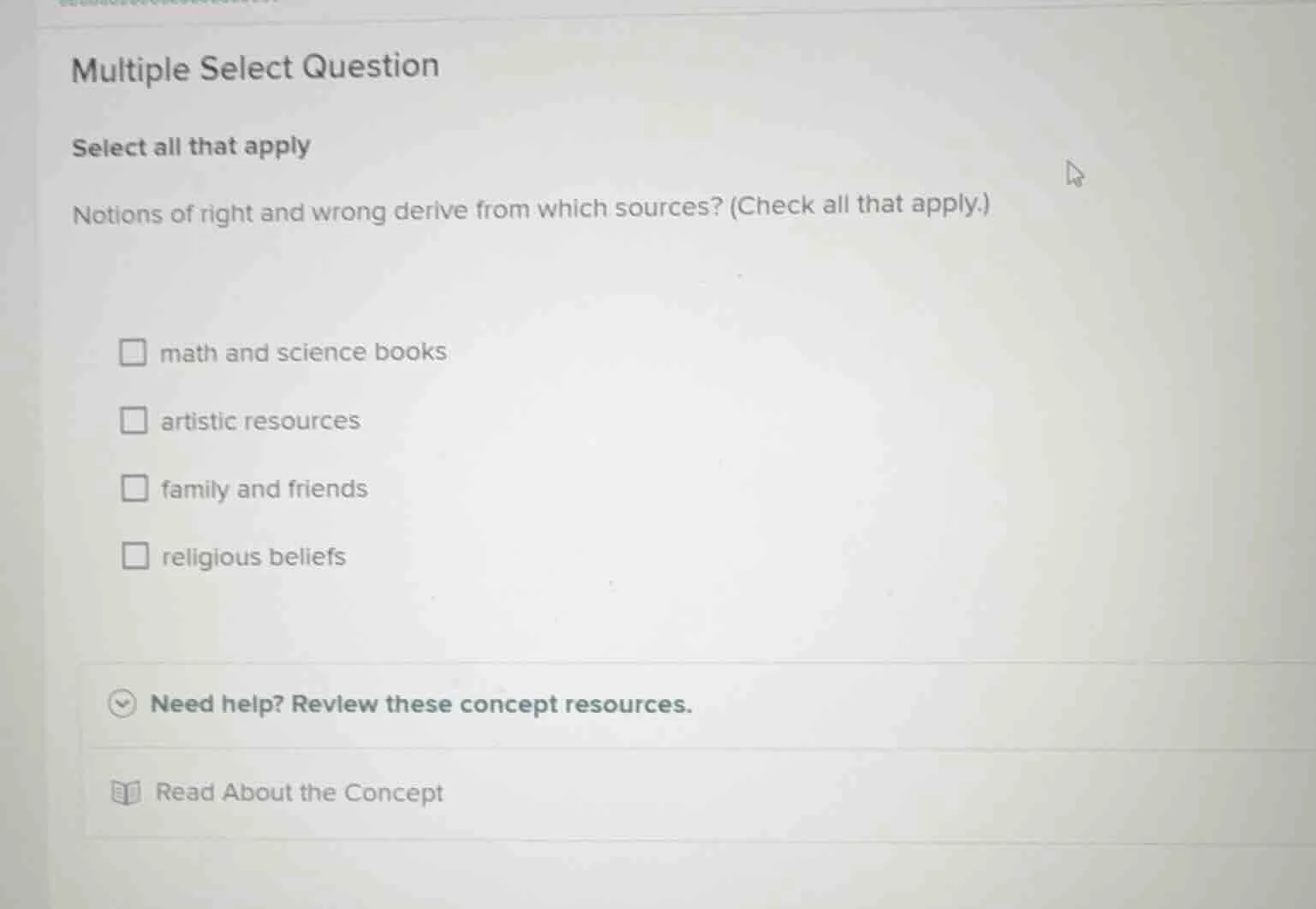 multiple select question select all that apply notions of right and wro…