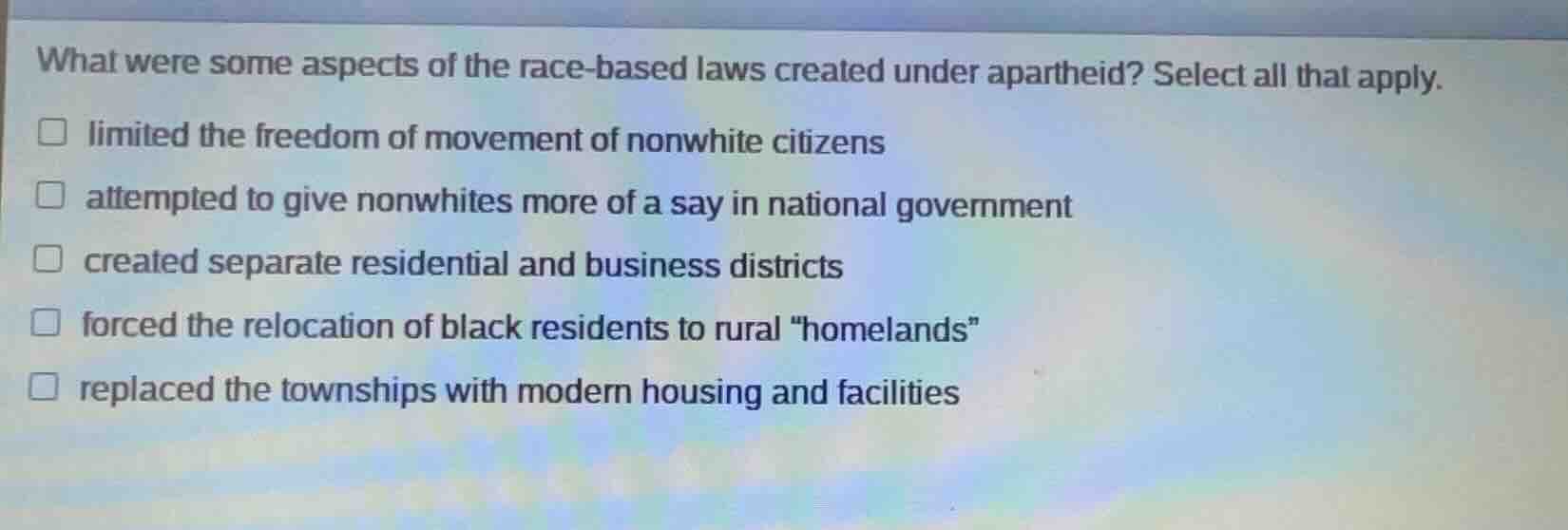 what were some aspects of the race - based laws created under apartheid…