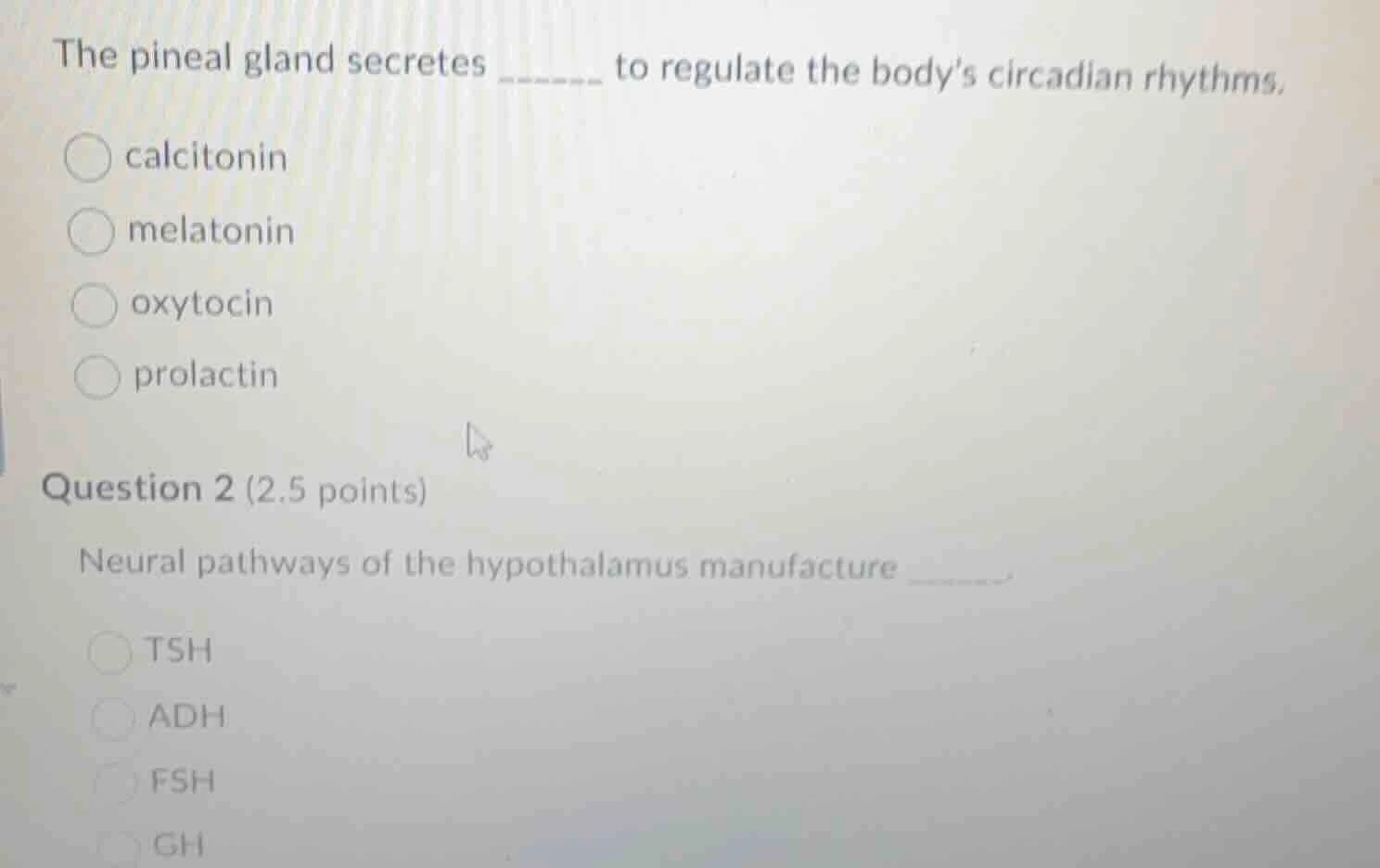 the pineal gland secretes ______ to regulate the bodys circadian rhythm…