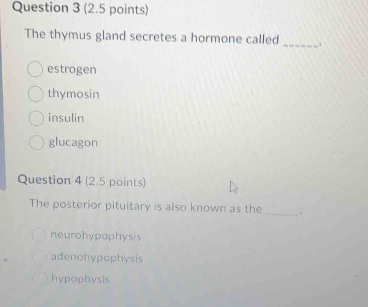 question 3 (2.5 points) the thymus gland secretes a hormone called ____…