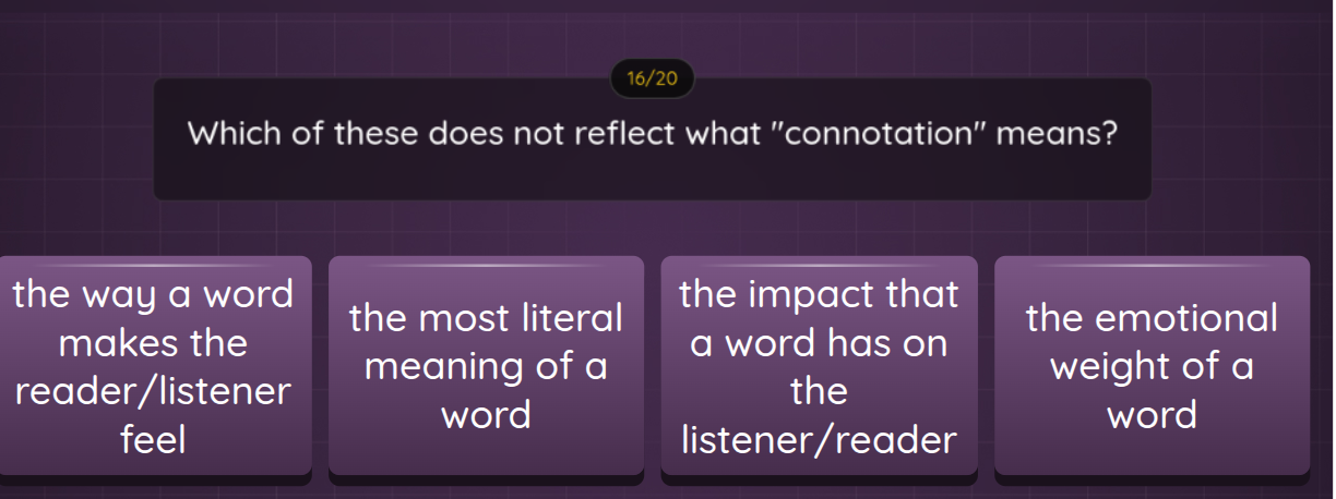 which of these does not reflect what \connotation\ means? the way a wor…