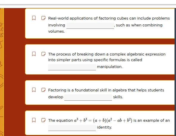 real - world applications of factoring cubes can include problems invol…