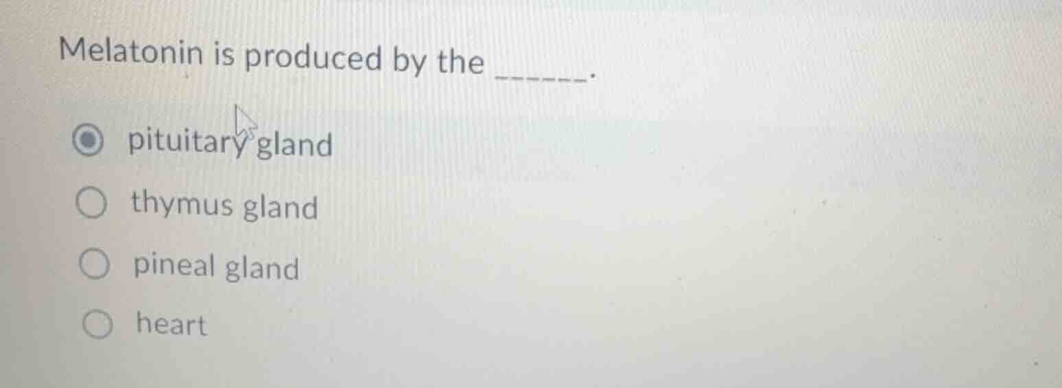 melatonin is produced by the ______. pituitary gland thymus gland pinea…
