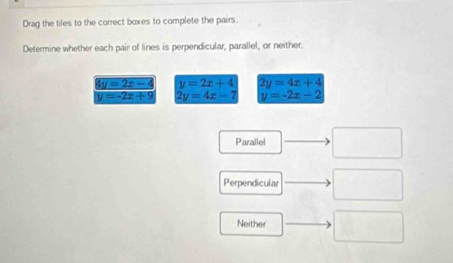 drag the tiles to the correct boxes to complete the pairs. determine wh…