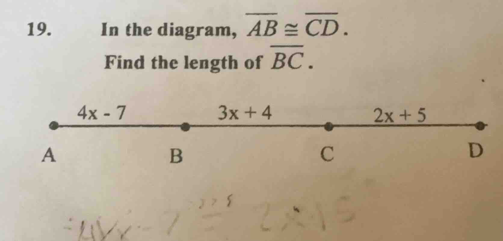 19. in the diagram, \\(\\overline{ab} \\cong \\overline{cd}\\). find th…