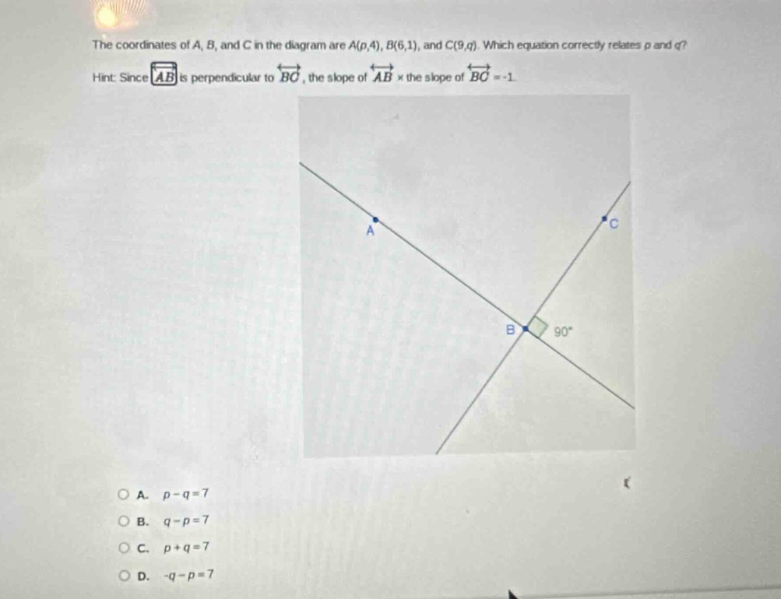 the coordinates of a, b, and c in the diagram are a(p,4), b(6,1), and c…