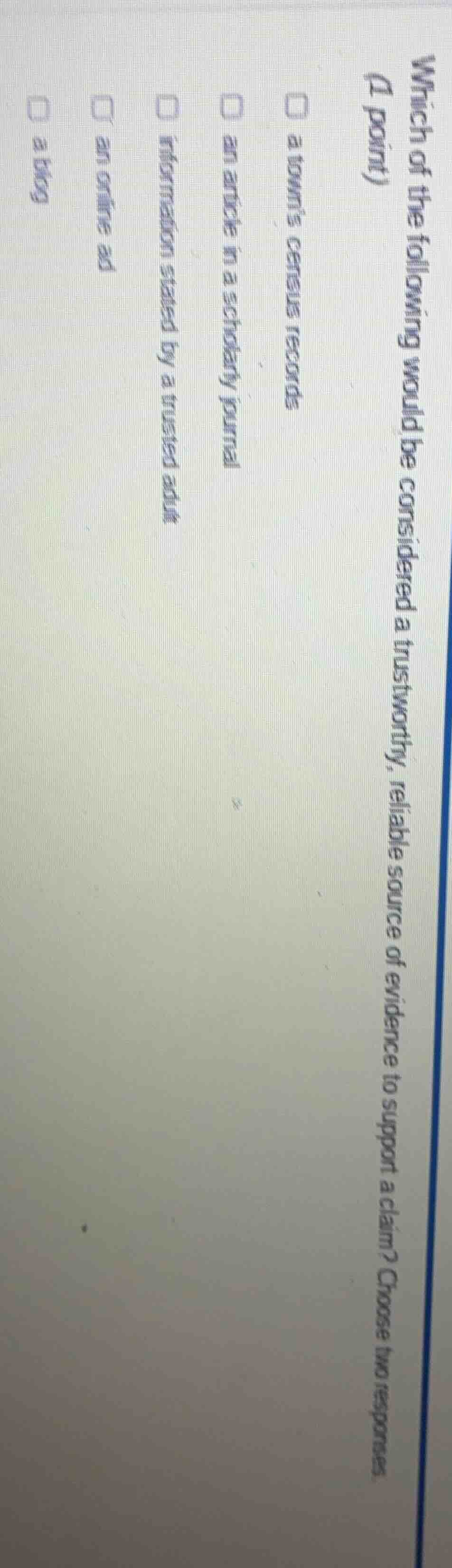 which of the following would be considered a trustworthy, reliable sour…