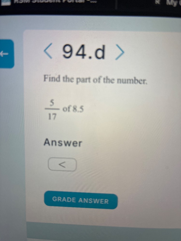 find the part of the number. \\(\frac{5}{17}\\) of 8.5 answer