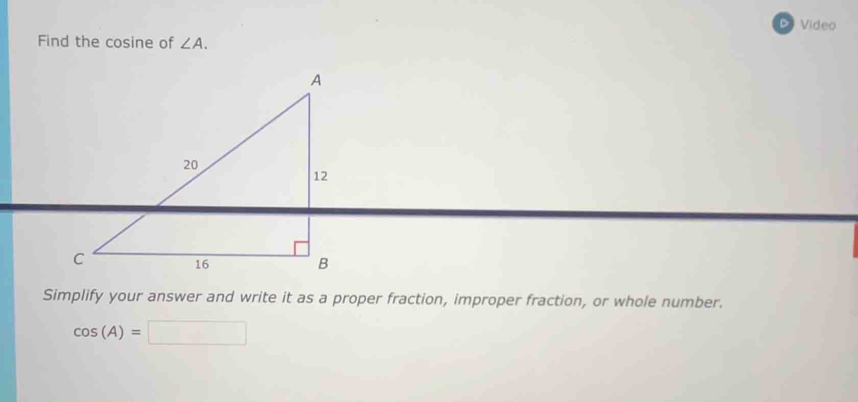 find the cosine of ∠a. simplify your answer and write it as a proper fr…