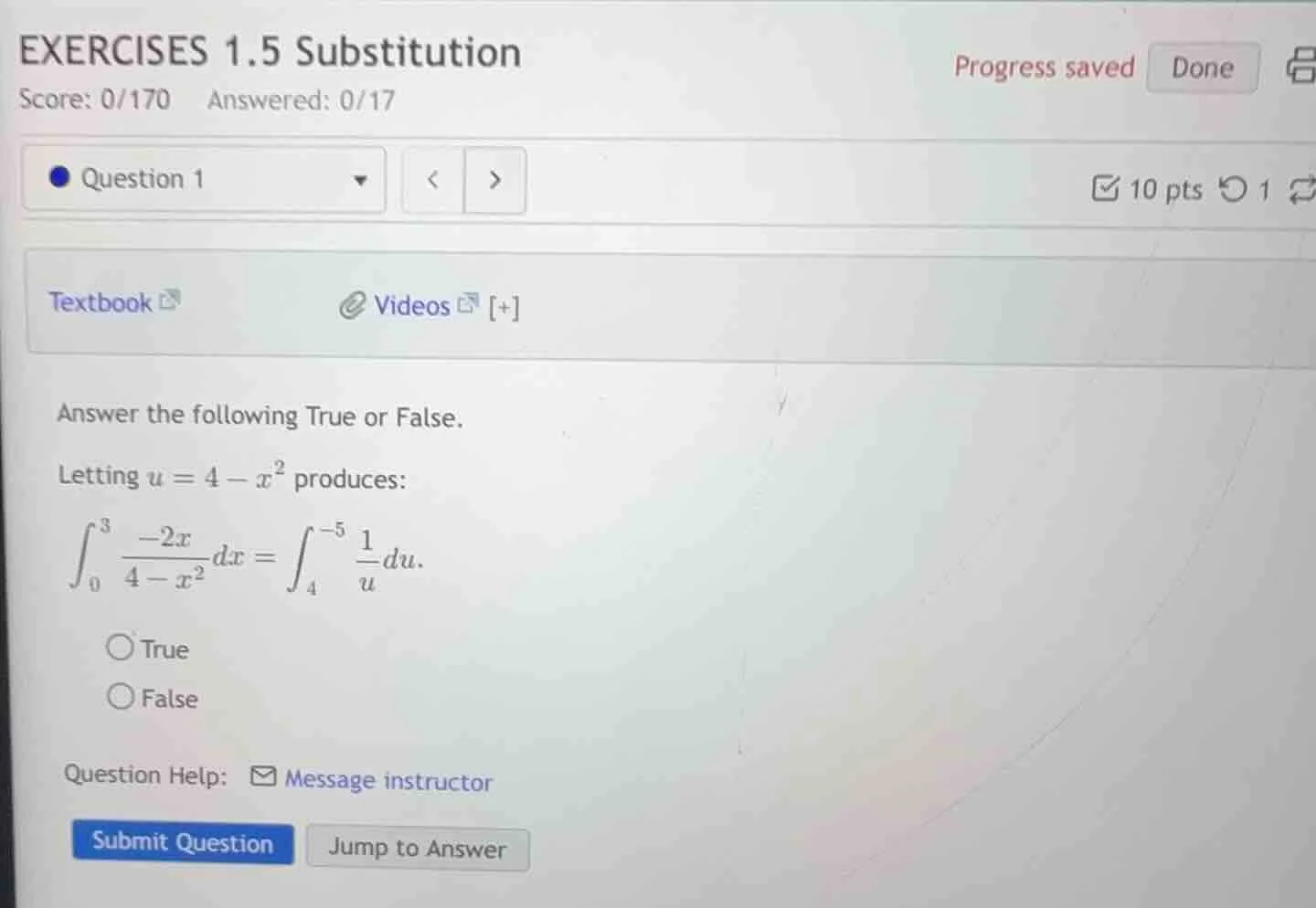 exercises 1.5 substitution score: 0/170 answered: 0/17 question 1 textb…