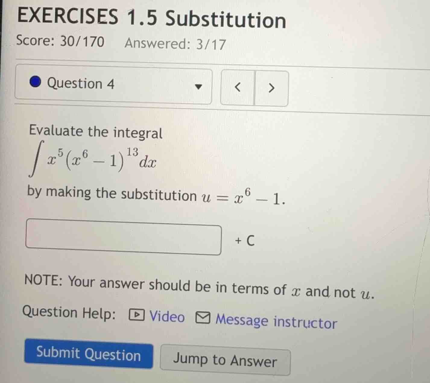 exercises 1.5 substitution score: 30/170 answered: 3/17 question 4 eval…