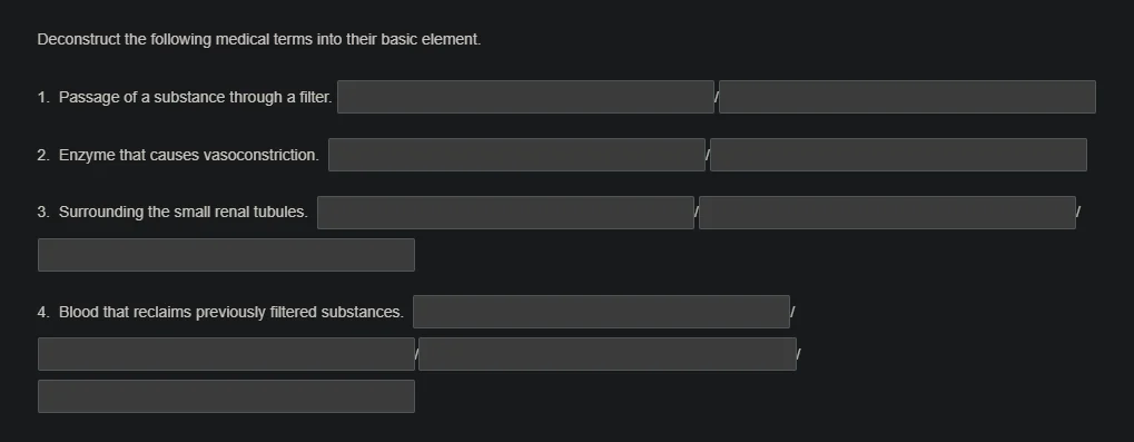 deconstruct the following medical terms into their basic element. 1. pa…