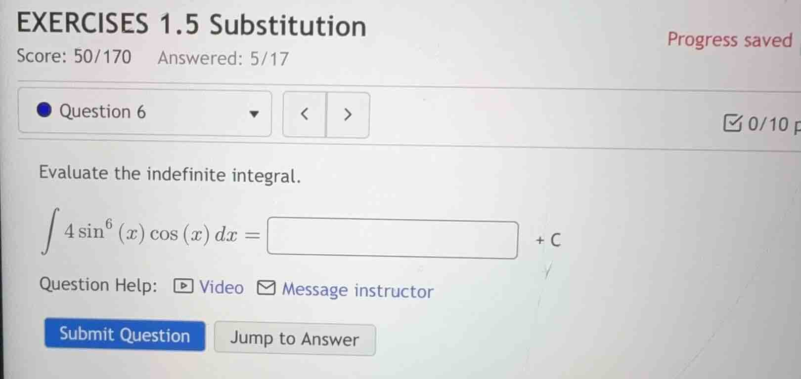 exercises 1.5 substitution score: 50/170 answered: 5/17 question 6 eval…
