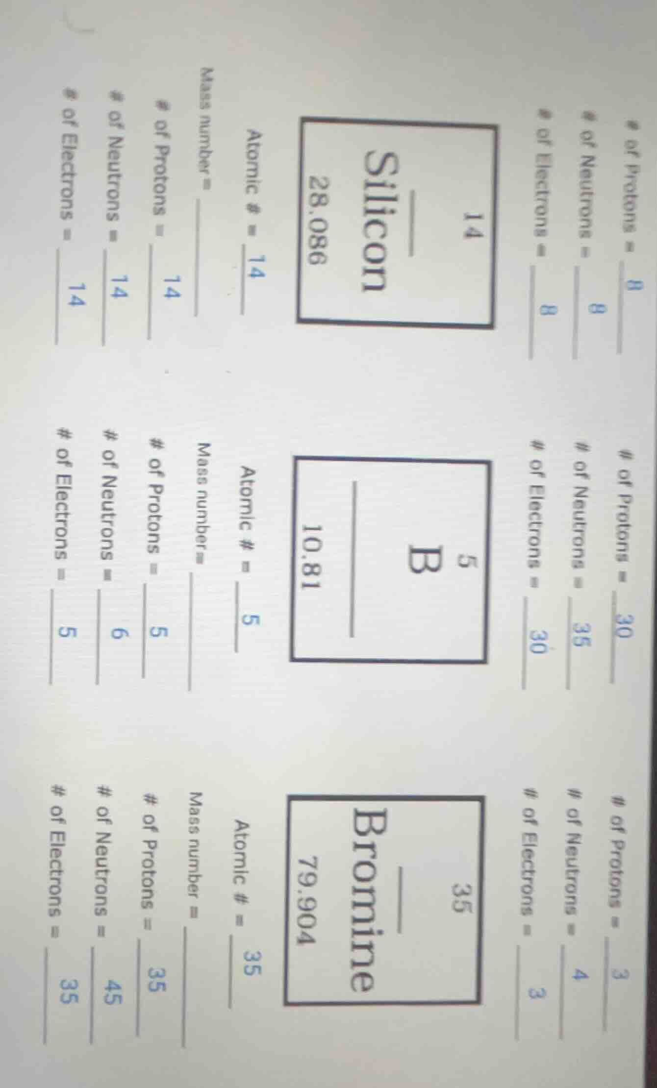 for silicon (14, silicon, 28.086): atomic # = 14 mass number = ____ # o…