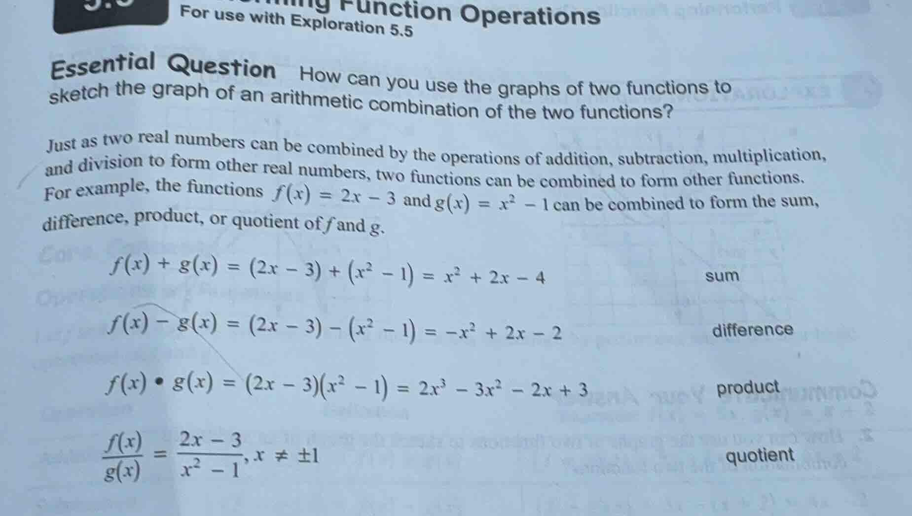 function operations for use with exploration 5.5 essential question how…