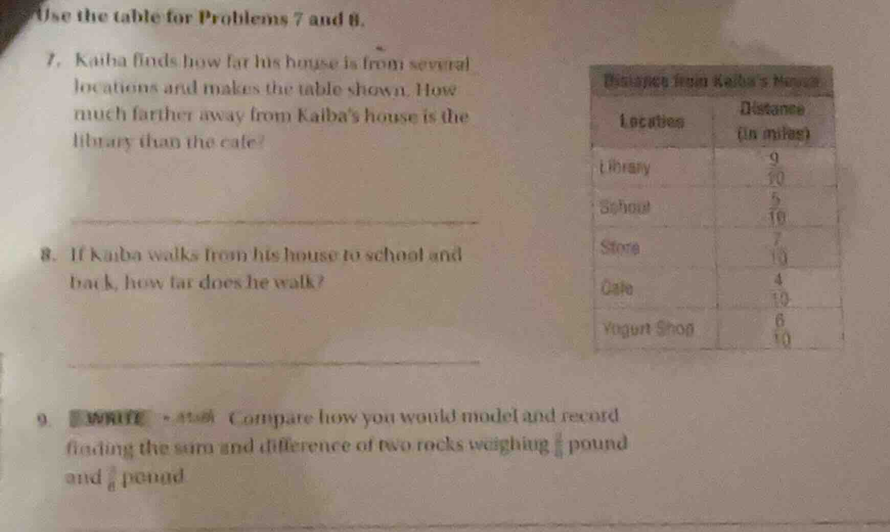 use the table for problems 7 and 8. 7. kaiba finds how far his house is…