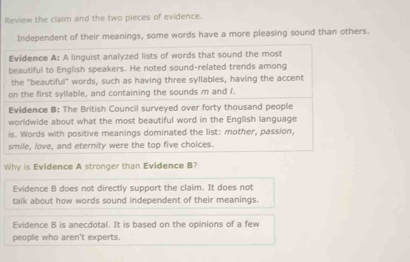 review the claim and the two pieces of evidence. independent of their m…