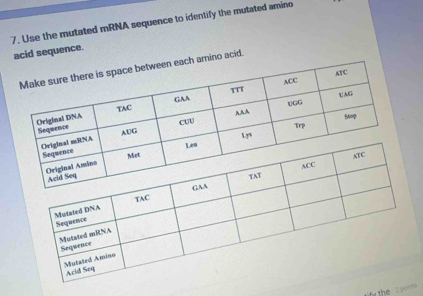 7. use the mutated mrna sequence to identify the mutated amino acid seq…