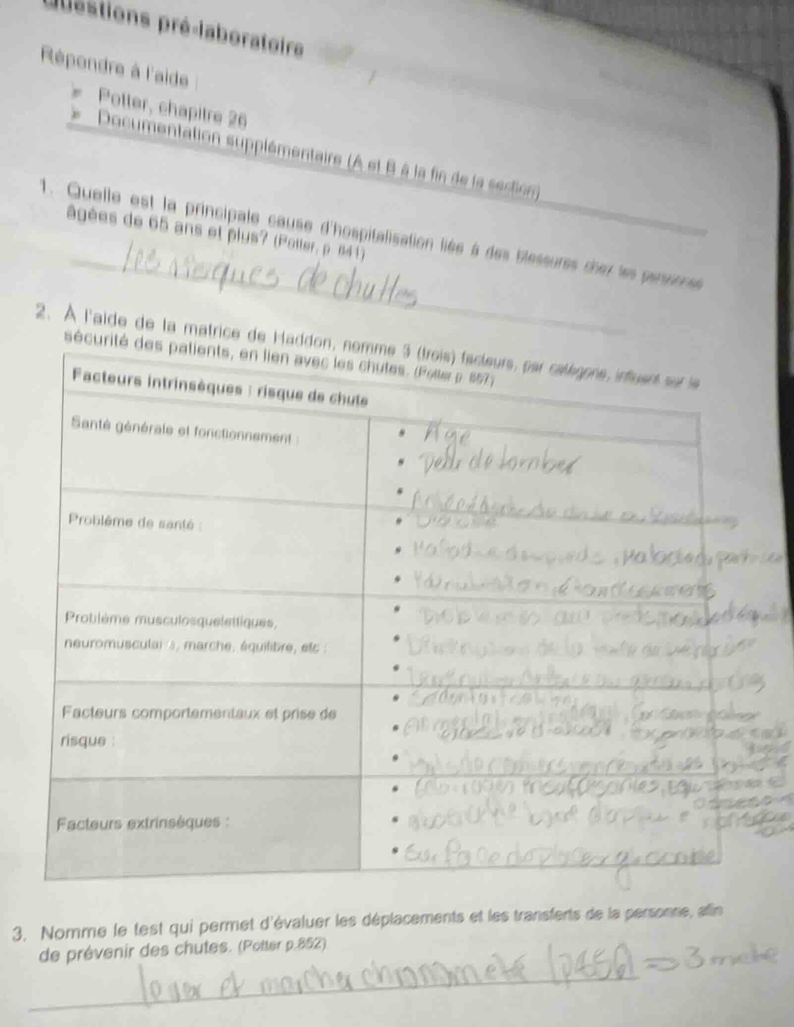 questions pré-laboratoire répondre à laide : - potter, chapitre 26 - do…