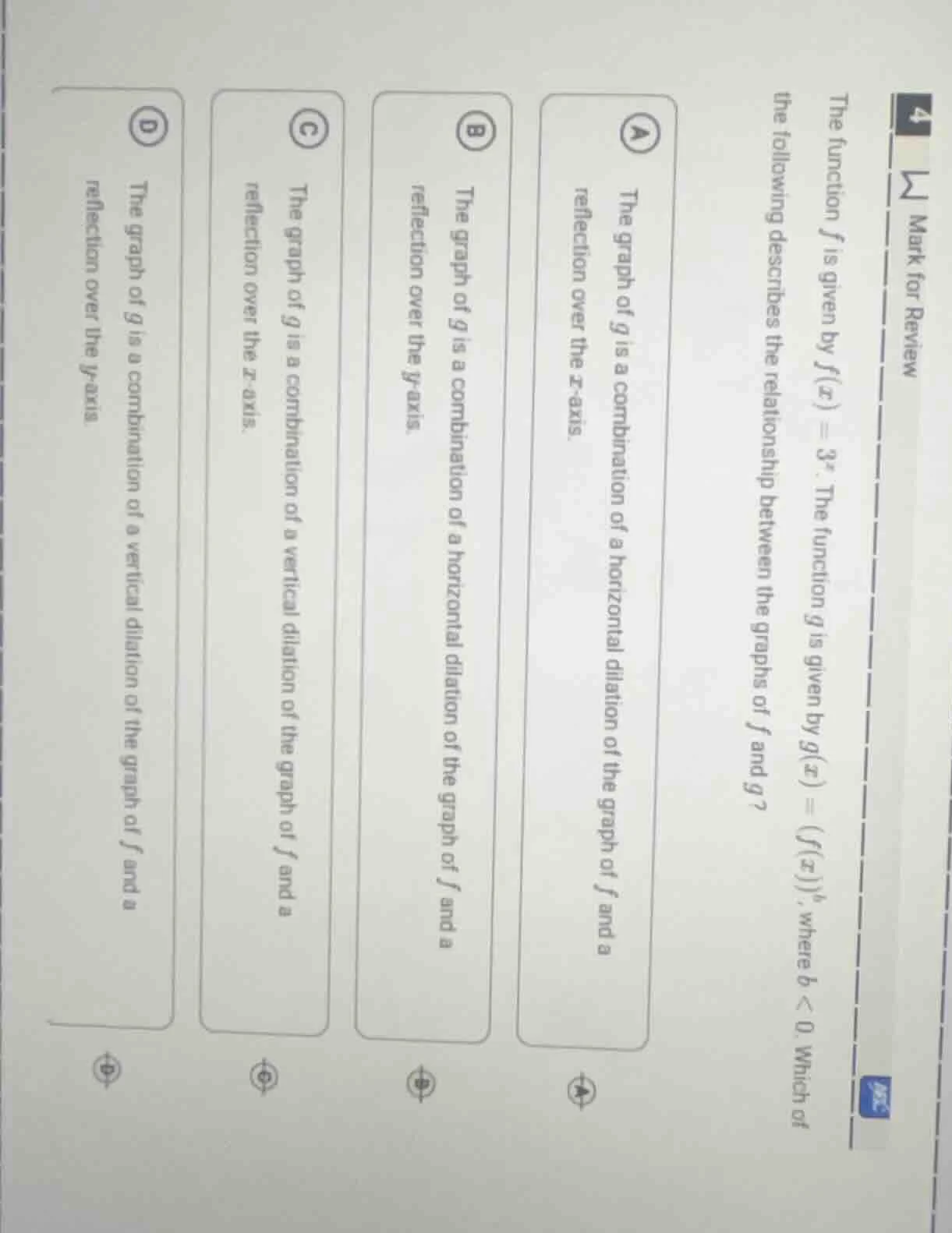 the function ( f ) is given by ( f(x) = 3^x ). the function ( g ) is gi…