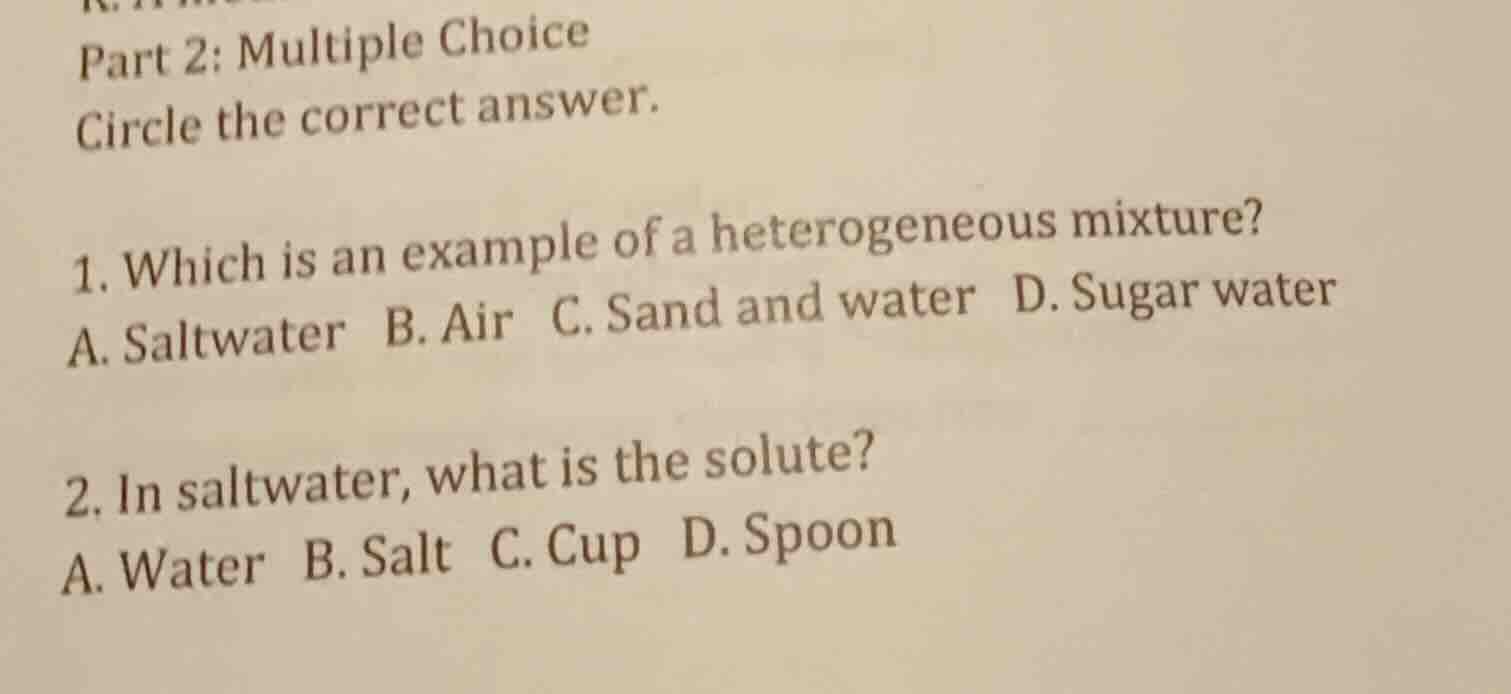 part 2: multiple choice circle the correct answer. 1. which is an examp…