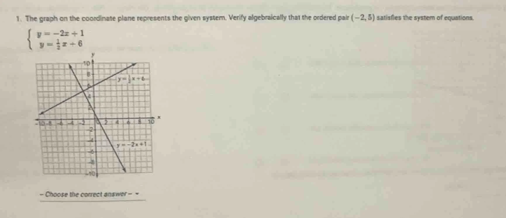 1. the graph on the coordinate plane represents the given system. verif…