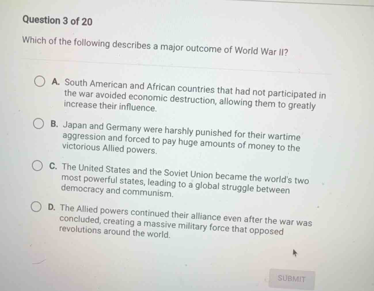 question 3 of 20 which of the following describes a major outcome of wo…