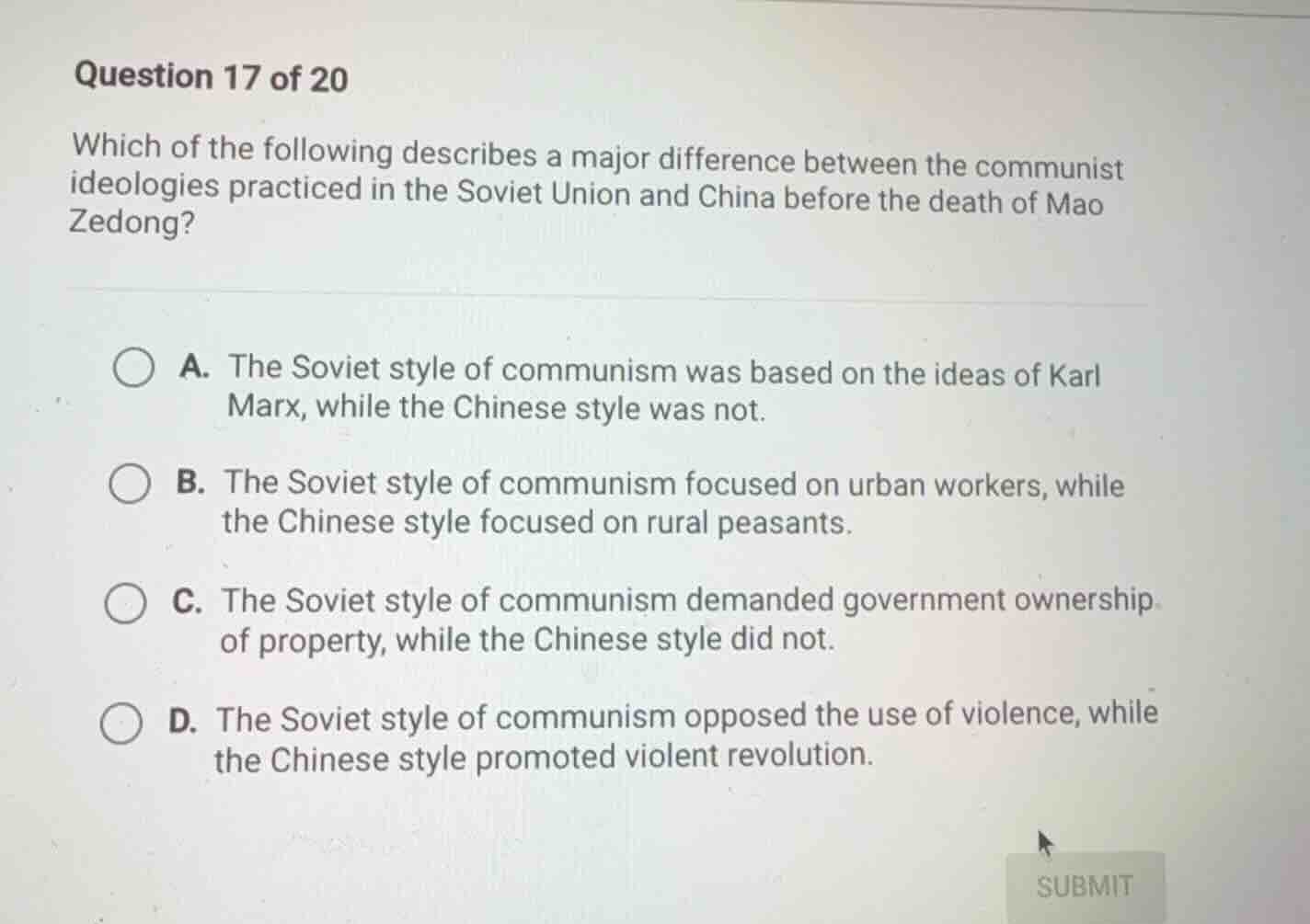 question 17 of 20 which of the following describes a major difference b…