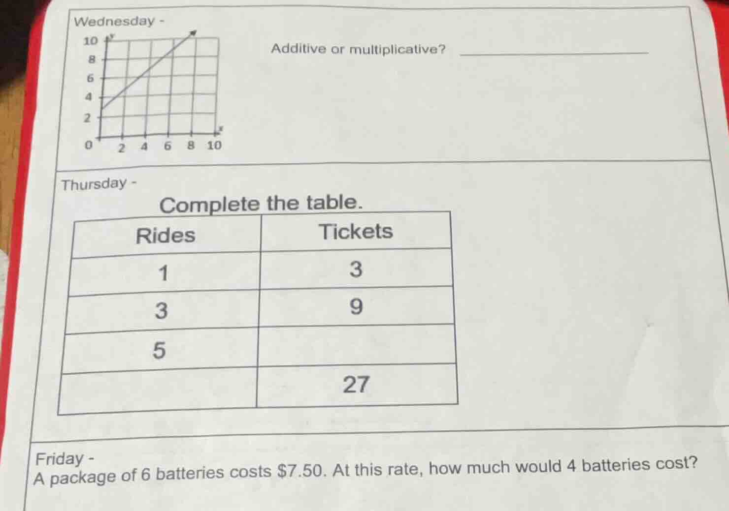 wednesday - additive or multiplicative? thursday - complete the table. …