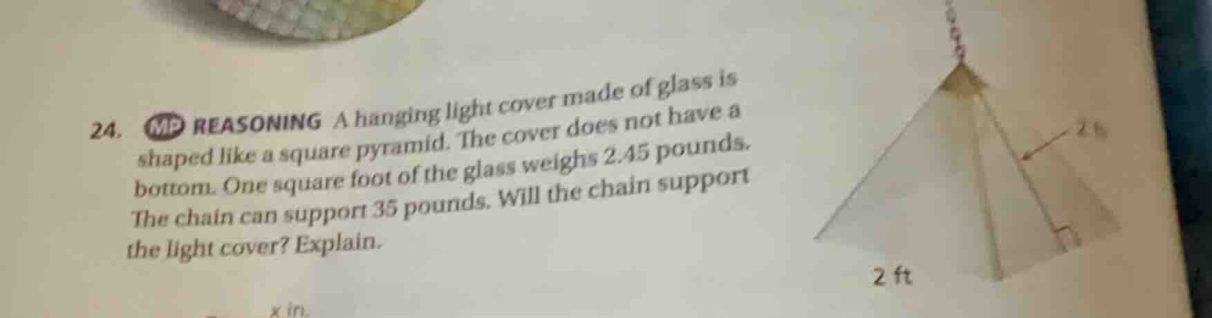 24. mp reasoning a hanging light cover made of glass is shaped like a s…