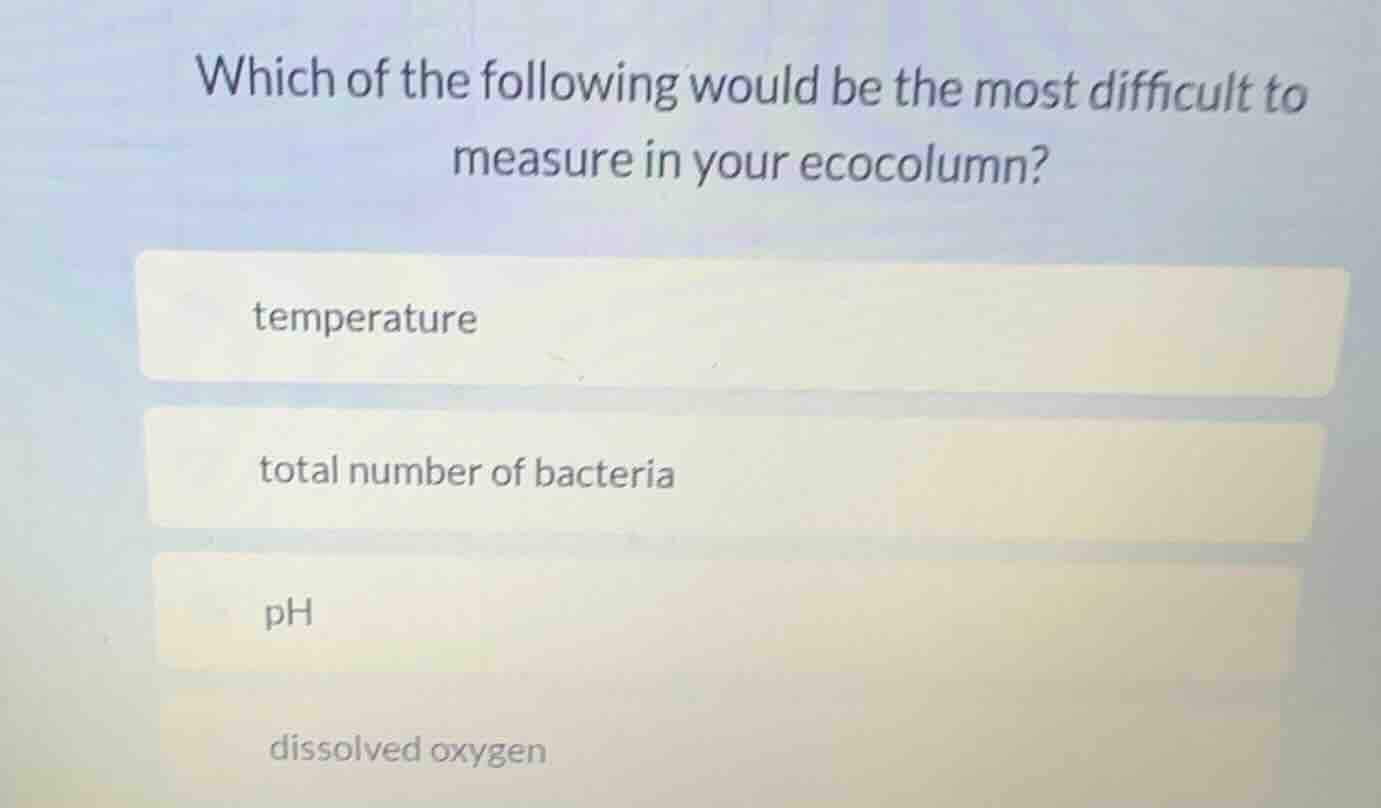 which of the following would be the most difficult to measure in your e…