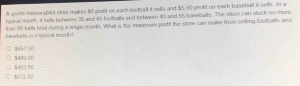 a sports memorabilia store makes $6 profit on each football it sells an…